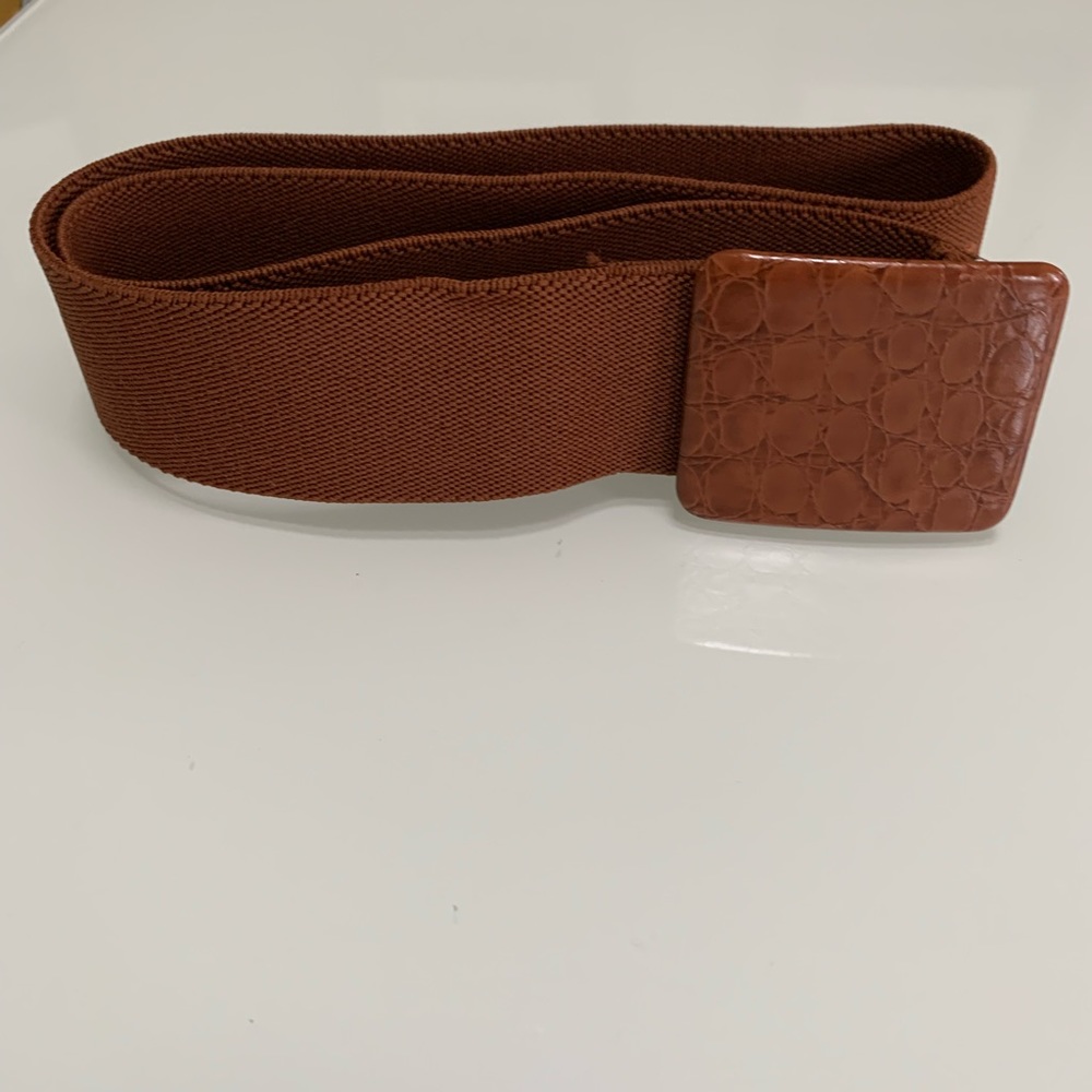 Vintage Astor Brown Adjustable Stretch Belt with Leather Removable Buckle